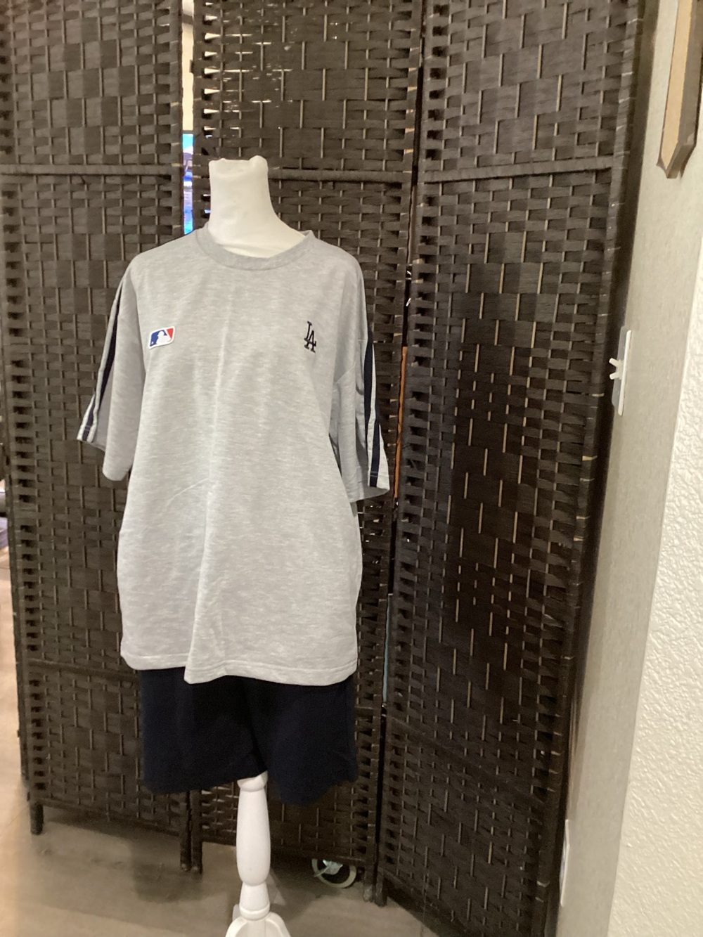 MLB LA Dodgers Gray Tee with Navy Stripes